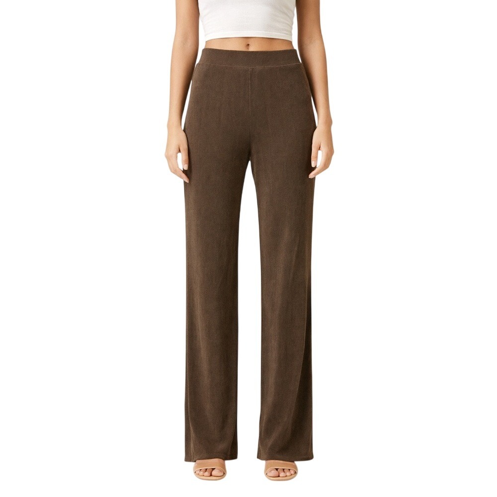 GOOD AMERICAN Wide Leg Lounge‎ Pants Brown Size 1 Ribbed Knit Flare
